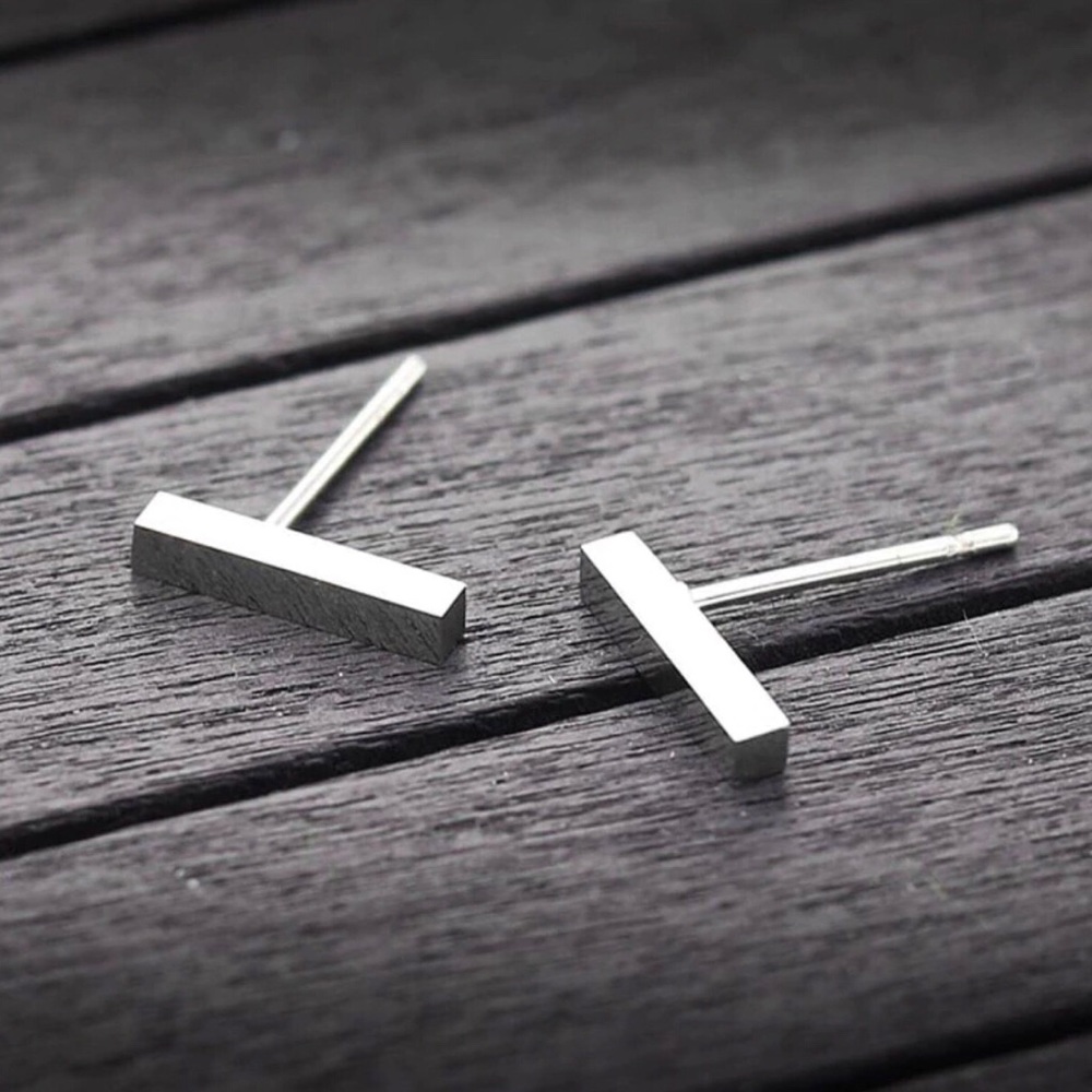 Silver Bar Earrings - Picture 2 of 2